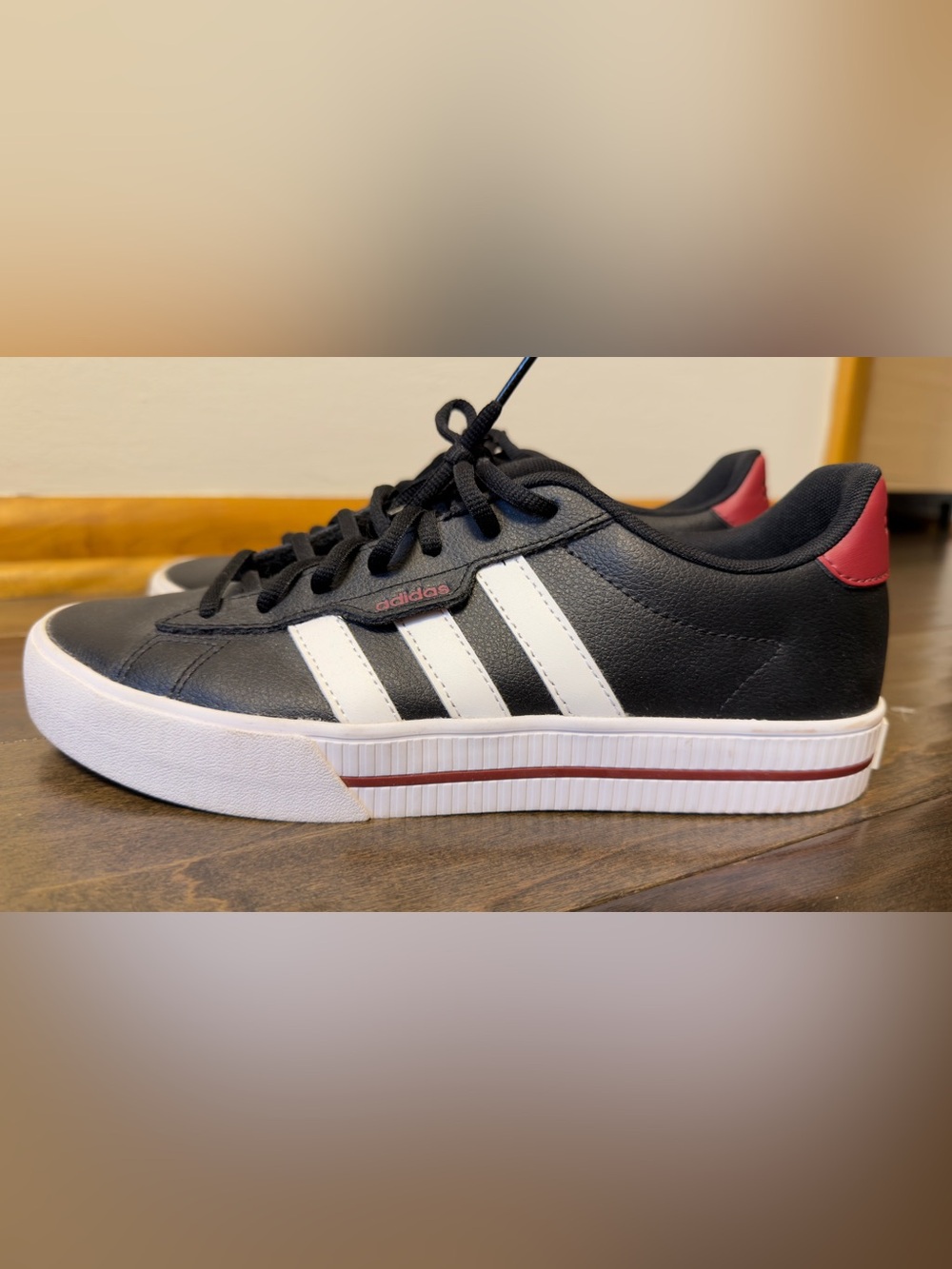 Adidas Men’s Size 8 Red/Black/White Stripe Sneaker - Like New!